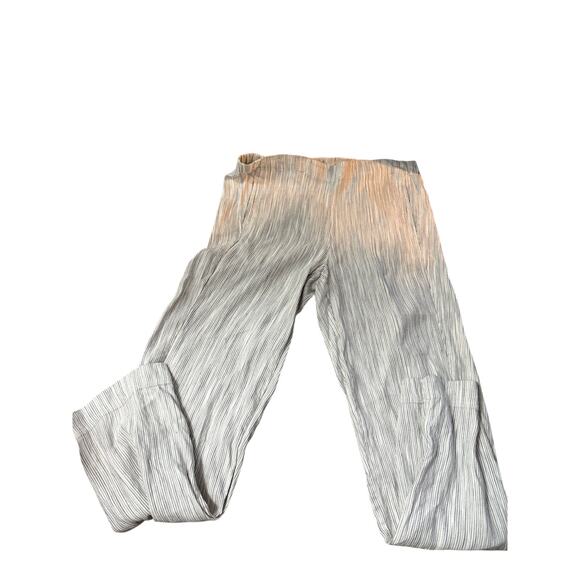 J. Jill Linen Pull On Lounge Pants 10 White Gray Stripe Beach Lightweight Casual - Picture 1 of 5